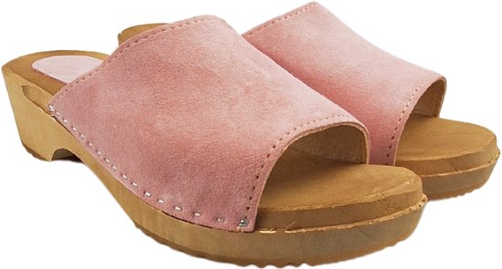 Houten sandalen met suede leren upper - Pastel Pink