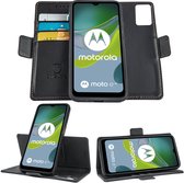 Geschikt voor Motorola Moto E13 - Book Case Hoesje - Uitneembaar Hoesje - Magnetische Sluiting - Portemonnee Rustic Zwart