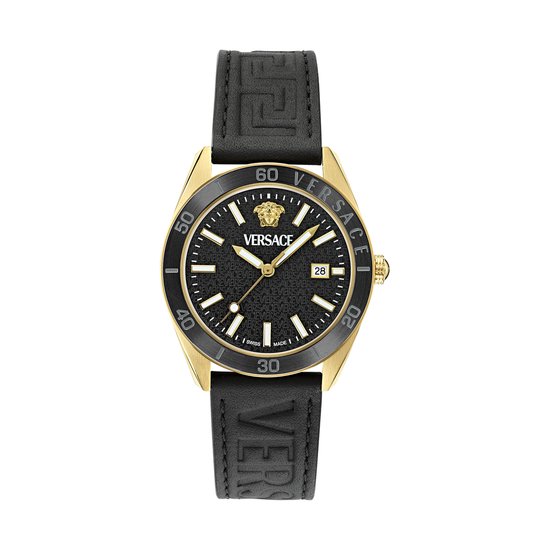 Versace V-Dome VE8E00224 Horloge - Leer - Zwart - Ø 42 mm