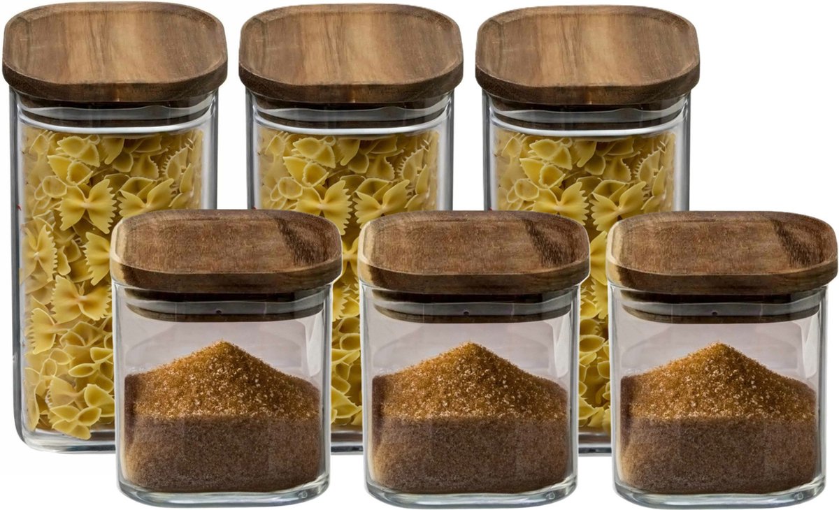 Secret de Gourmet - Keuken voorraadbussen/potten glas/hout set 6x stuk