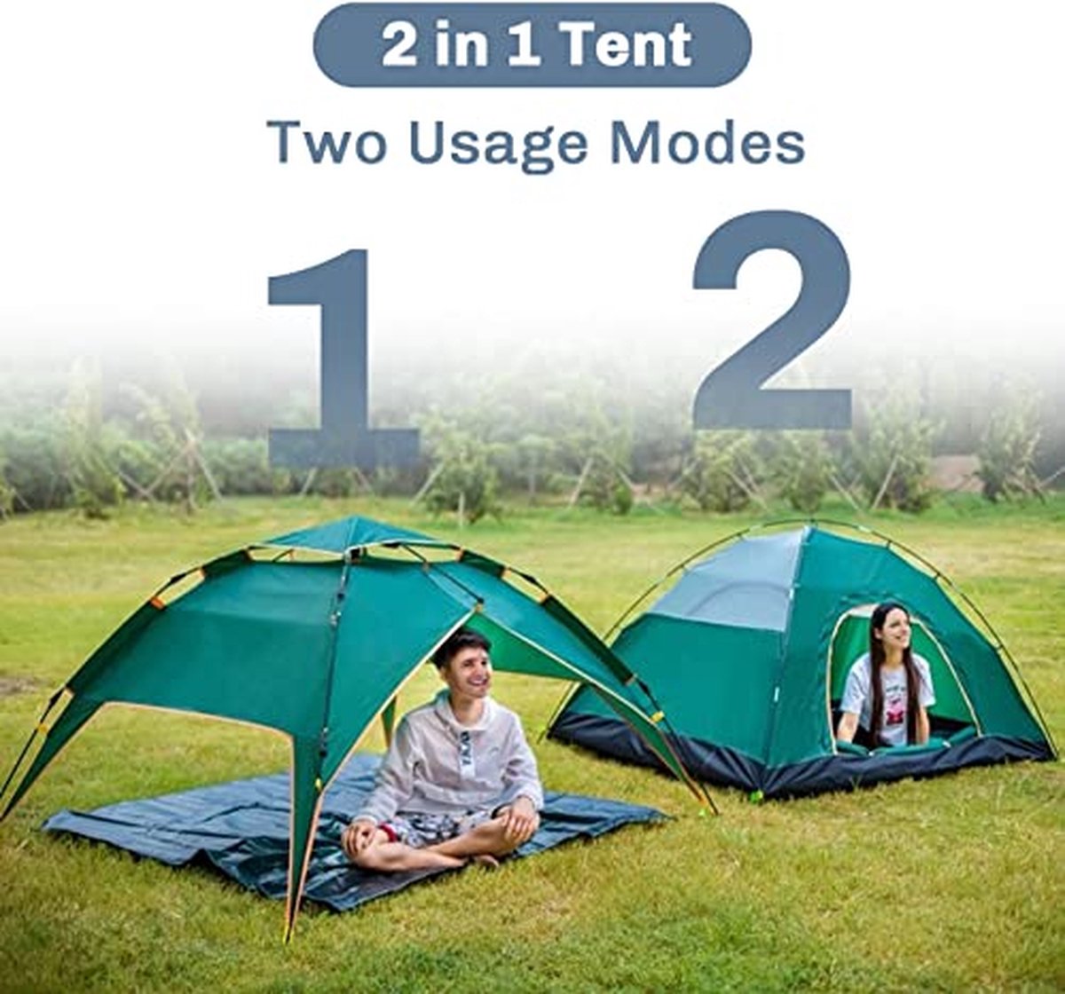 Tent –Familietent - Hoogwaardige Tent - Dubbele Deur Tent - Enkele Laag Volautomatische Outdoor Glamping Tent - Camping Tent – 2-3 Person Tent - Militair Groen – foto 6