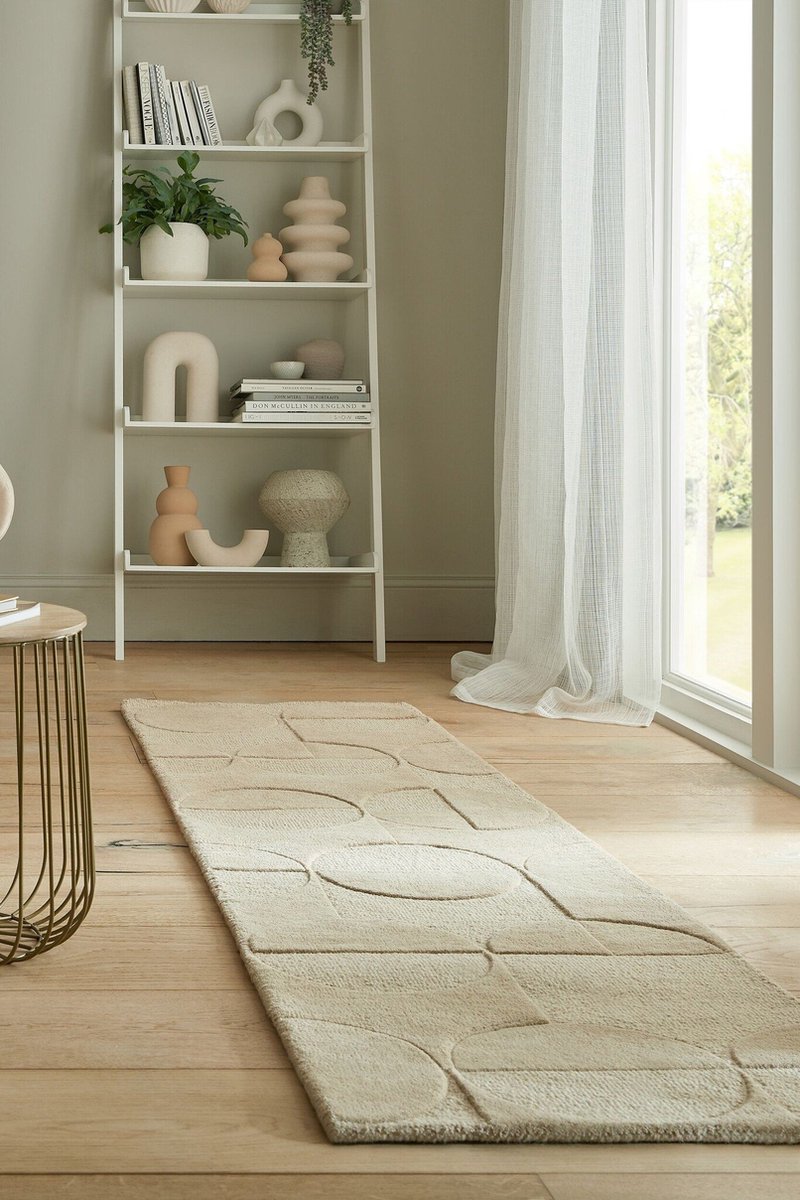flycarpets Loper Gigi Modern Wol - Geo Vloerkleed - Naturel / Beige - 60x230 cm Roze