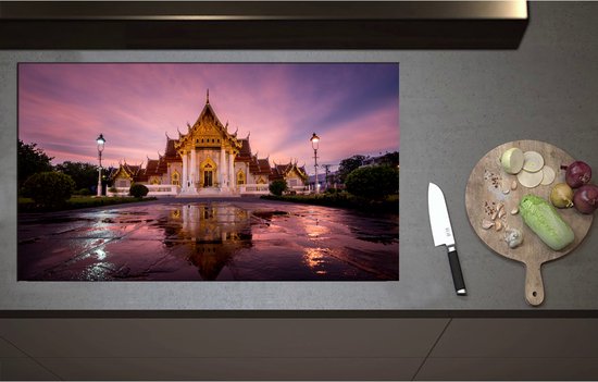 Foto: Inductieplaat beschermer boeddhistische wat benchamabophit tempel met gouden details in bangkok thailand 95x55 cm 2 mm dik inductie beschermer bescherming inductiekookplaat kookplaat beschermer van zwart vinyl