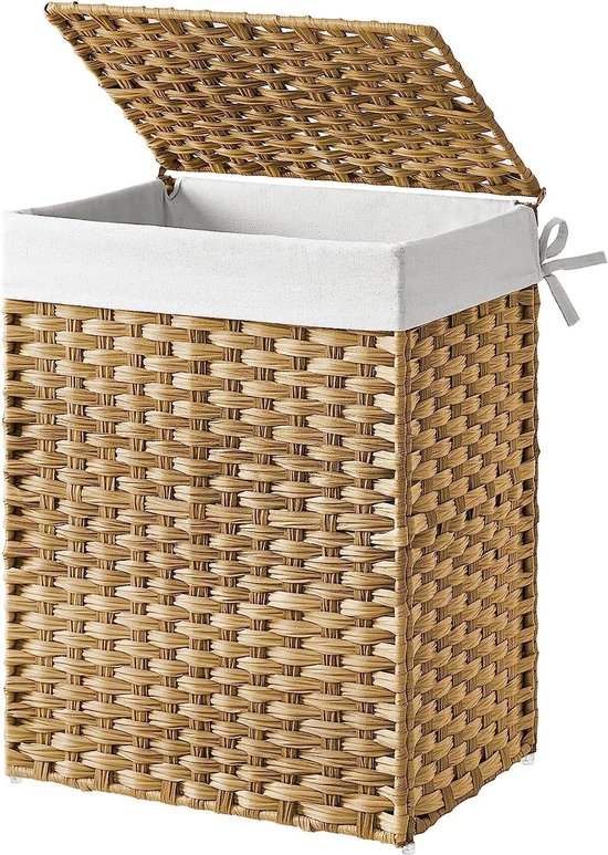 Wasmand met de hand gevlochten, 90 L, wasmand van synthetisch rotan