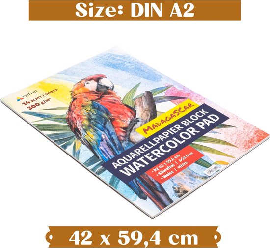 Tritart Aquarelpapier 300g Wit - 14 Vellen - Din A2 - aquarelblok