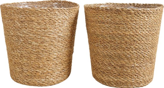 Bloomique - Pot à Plantes Tressé Maki - Set de 2 Pots - Beige - Jonc de Mer - Panier pour Plantes - Intérieur et Extérieur - H22x Ø21