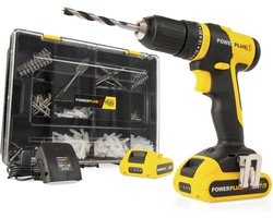 Powerplus Accu klopboormachine POWXB10070 - 3 in 1: boren hamerboren en schroeven, 20 V boormachine, 30 Nm, Links en rechts schroeven, Incl. 2 accu's 1.5 Ah en 1 lader, 362 accessoires
