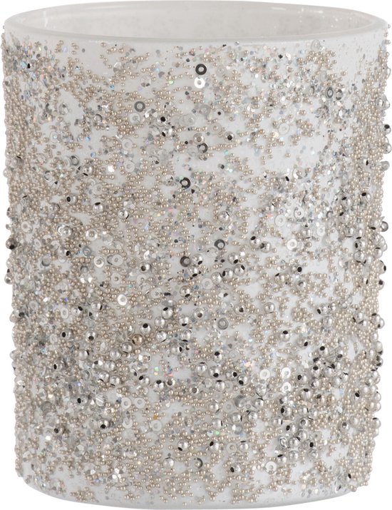 J-Line photophore Perles - verre - argent - large - 2 pcs