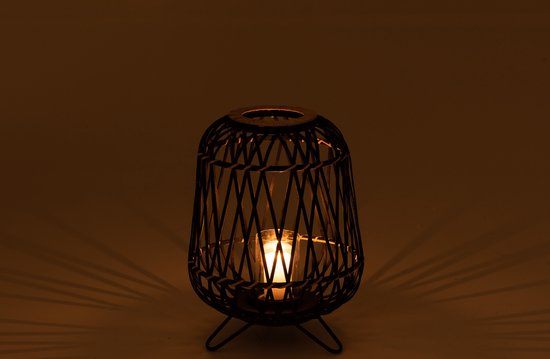 J-Line Lanterne Sur Pied Bambou Noir/Naturel Small