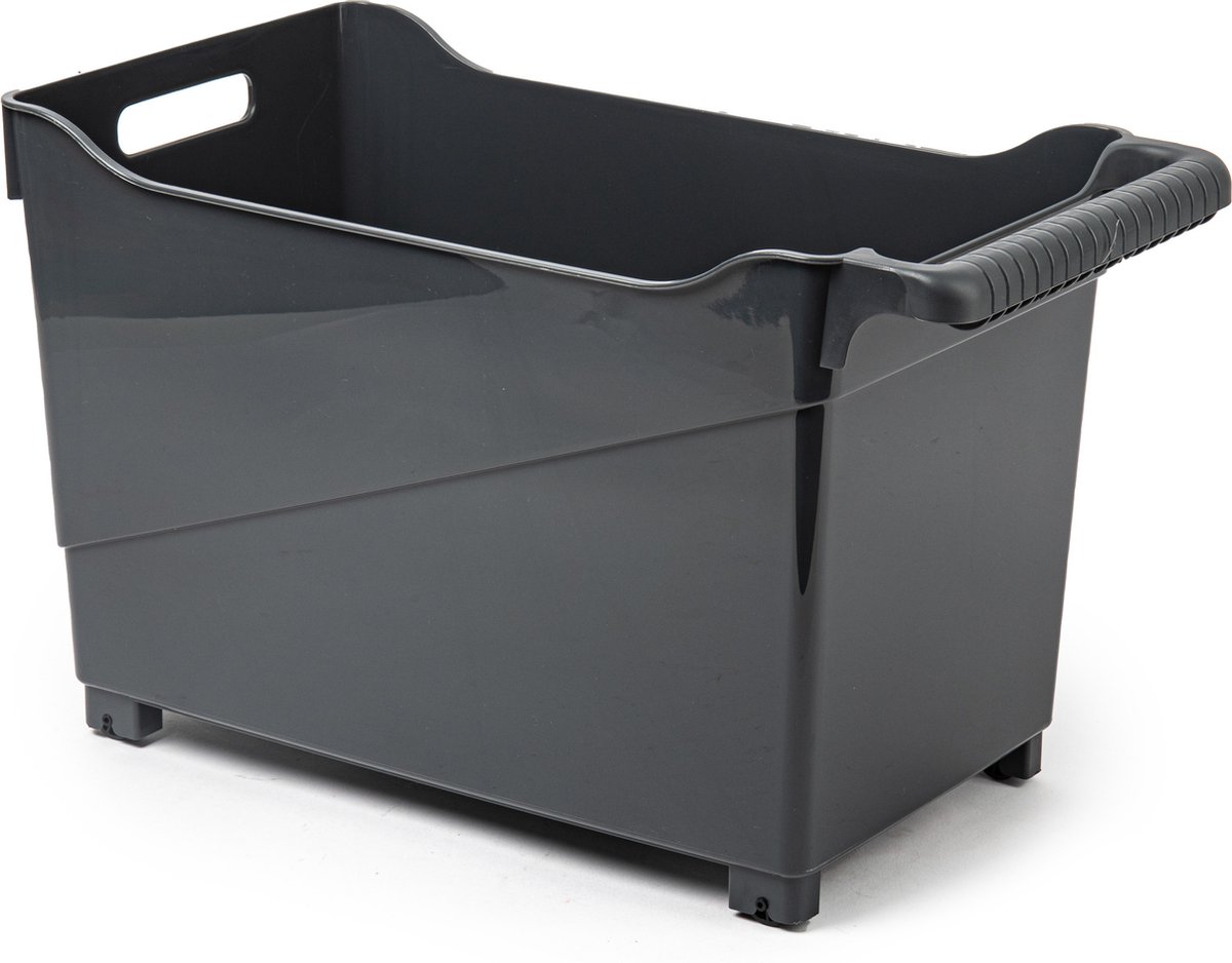 Plasticforte Opbergbox - zwart - 45 x 24 cm - kunststof - op wieltjes