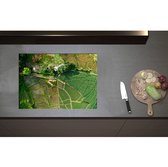 Inductieplaat Beschermer - Bovenaanzicht van een Landschap Gevuld met Rijstvelden - 70x50 cm - 2 mm Dik - Inductie Beschermer - Bescherming Inductiekookplaat - Kookplaat Beschermer van Wit Vinyl