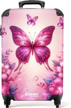 NoBoringSuitcases.com® - Roze vlinder kindertrolley voor meisjes - Trolley koffer kinderen - 55x35x25