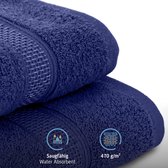 Set van 8 handdoeken van 100% katoen, 4 badhanddoeken 70x140 en 4 handdoeken 50x100 cm, badstof, zacht, handdoek, groot, marineblauw