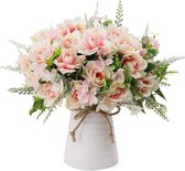 Kunstbloemen met vaas nep zijden bloemen in vaas Gardenia bloemen decoratie voor thuis tafel kantoor feest (roze) droge bloemen