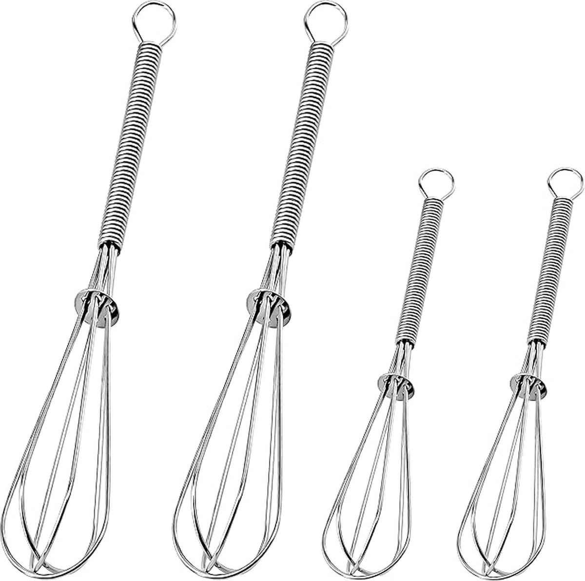 CLORD Mini-garde set met 4 draagbare roestvrijstalen garde inclusief een garde met dikke draad robuuste kleine roerballon voor koken mixen kloppen en roeren (12 cm + 18 cm)