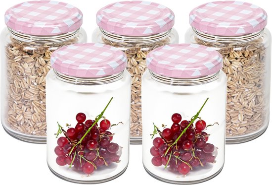 Hega Hogar Weckpot/voorraadpot Classico - 5x - 500 ml - kunststof - roze - D7 x H11 cm