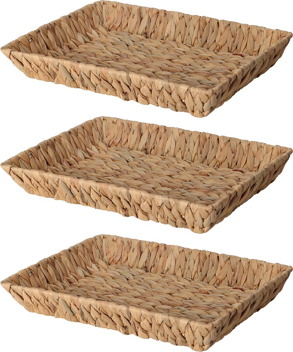 H&S Collection Broodmand - 3x - gevlochten riet - naturel - 38 x 28 x 6 cm
