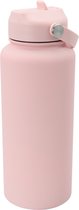 Thermos Drinkfles - Isolerende Waterfles met Draaibare Drinktuit - Houdt Koud Drinken Écht KOUD - Baby Pink - Drinkfles voor Volwassenen met Handvat - 1 liter inhoud - Roze