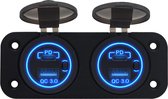 ProRide® 12V USB/USB C Stopcontact 4 Poorten met Schakelaar - Tweevoudig Inbouw - QC3.0 - USB Autolader, Boot en Camper - Blauw