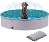 Navaris opvouwbaar hondenzwembad van kunststof - Geen pomp nodig en met afvoer - Voor grote en kleine honden - 160 x 30 cm - Met ingebouwde sproeier