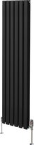 Ovale Kolomradiator & TRV Chroomkranen Designer - 1600mm x 360mm - Hoogwaardig Carbon Staal - Hoge BTU Warmte Output - Inclusief Bevestigingskit & Borstel - 15 Jaar Garantie – Zwart
