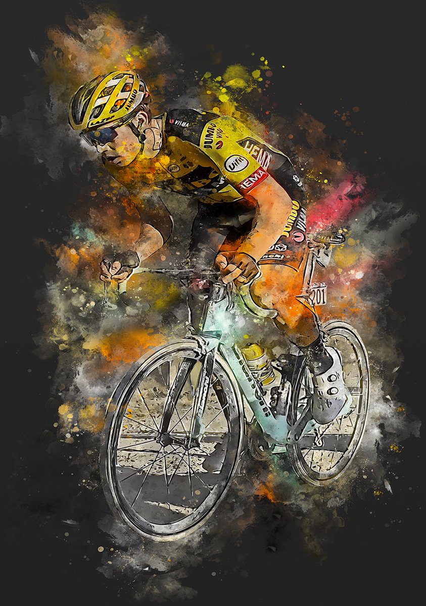 Wallofprints - Van Aert A3 Semi-Glossy poster - 29.7x42 cm - Sport poster - Wielrennen poster - Unieke poster van Wout van Aert in wielrenners tenue