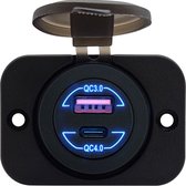 ProRide® 12V USB Stopcontact 2 Poorten Inbouw - QC4.0 - USB Autolader, Boot en Camper - Complete set - Blauw
