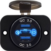 Prise murale USB ProRide® 12 V 3 Portes encastrée avec interrupteur - QC3. 0 - Chargeur de voiture USB, bateau et Camper - Ensemble complet - Blauw
