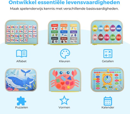 Mauzek® Busy Board Oceaan - Montessori Speelgoed - Activiteitenboek - Sensorisch Speelgoed - Peuter Speelgoed - Educatief Speelgoed - Busy Book - Jongens - Meisjes - Voor in de auto - Speelgoed voor onderweg - 3 jaar - 4 jaar - 5 jaar - 6 jaar van Merkloos — afbeelding 3