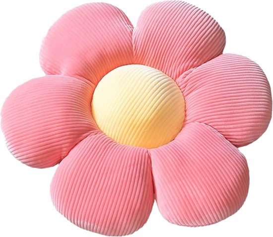 Bloemkussen, bloemvormig werpkussen, bloemvloerkussen, sierkussens, stoelkussens, sierkussens, kamerdecoratie, pluche kussen voor (35 cm, roze/geel)