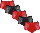 JC 5-Pack Licht corrigerende dames slips H201 assorti Zwart en Rood- maat 3XL