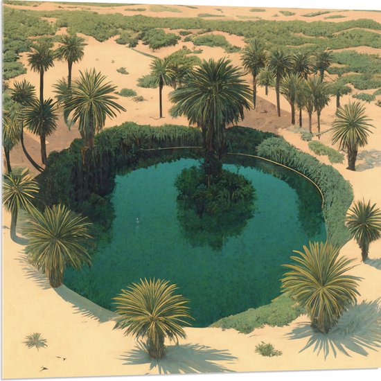 Acrylglas - Schilderij - Kunst - Verven - Water - landschap - Palmbomen - Zand - 80x80 cm Foto op Acrylglas (Met Ophangsysteem)
