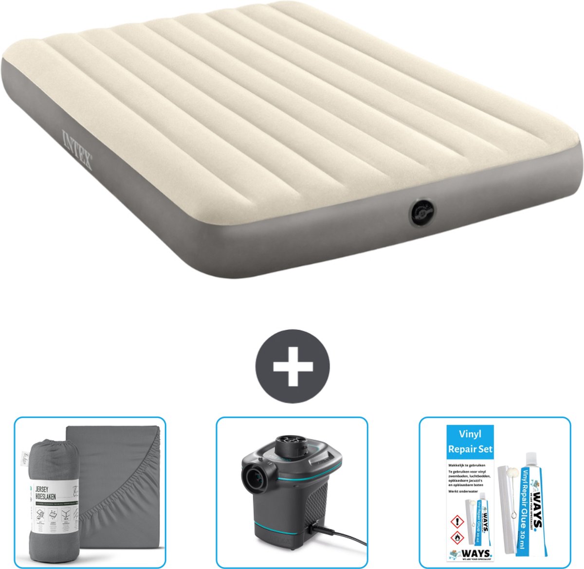 Intex Luchtbed - 2-Persoons - 152 x 203 x 25 cm - Beige - Inclusief Hoeslaken - Pomp en Reparatieset