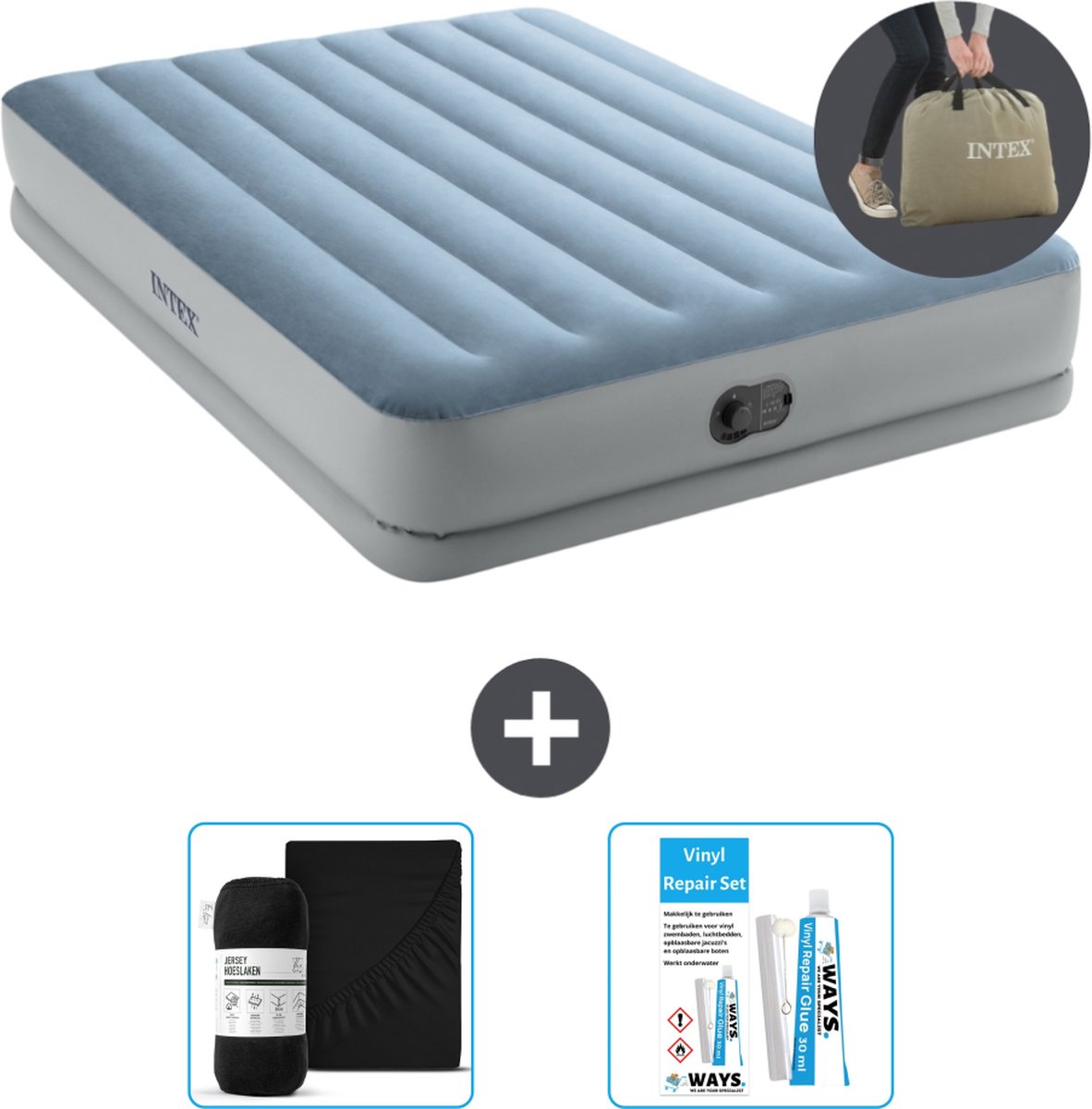 Intex Luchtbed - 2-Persoons - 152 x 203 x 36 cm - Blauw/Grijs - Inclusief pomp - Accessoires CB18