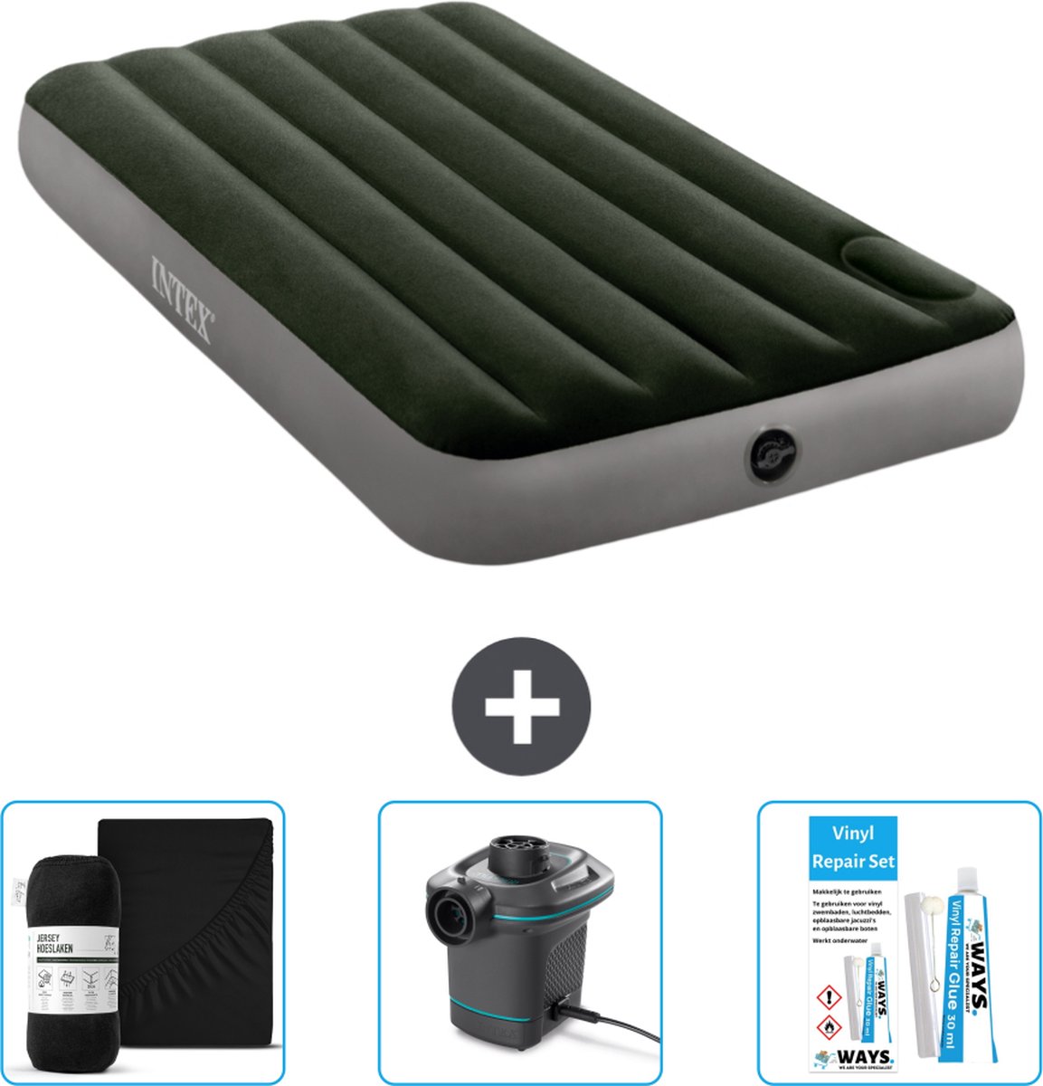 Intex Luchtbed - 1-Persoons - 99 x 191 x 25 cm - Groen - Accessoires CB8
