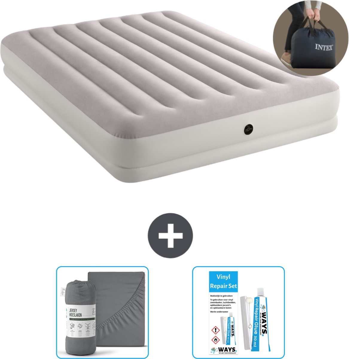 Intex Luchtbed - 2-Persoons - 152 x 203 x 30 cm - Grijs - Inclusief pomp - Accessoires CB20