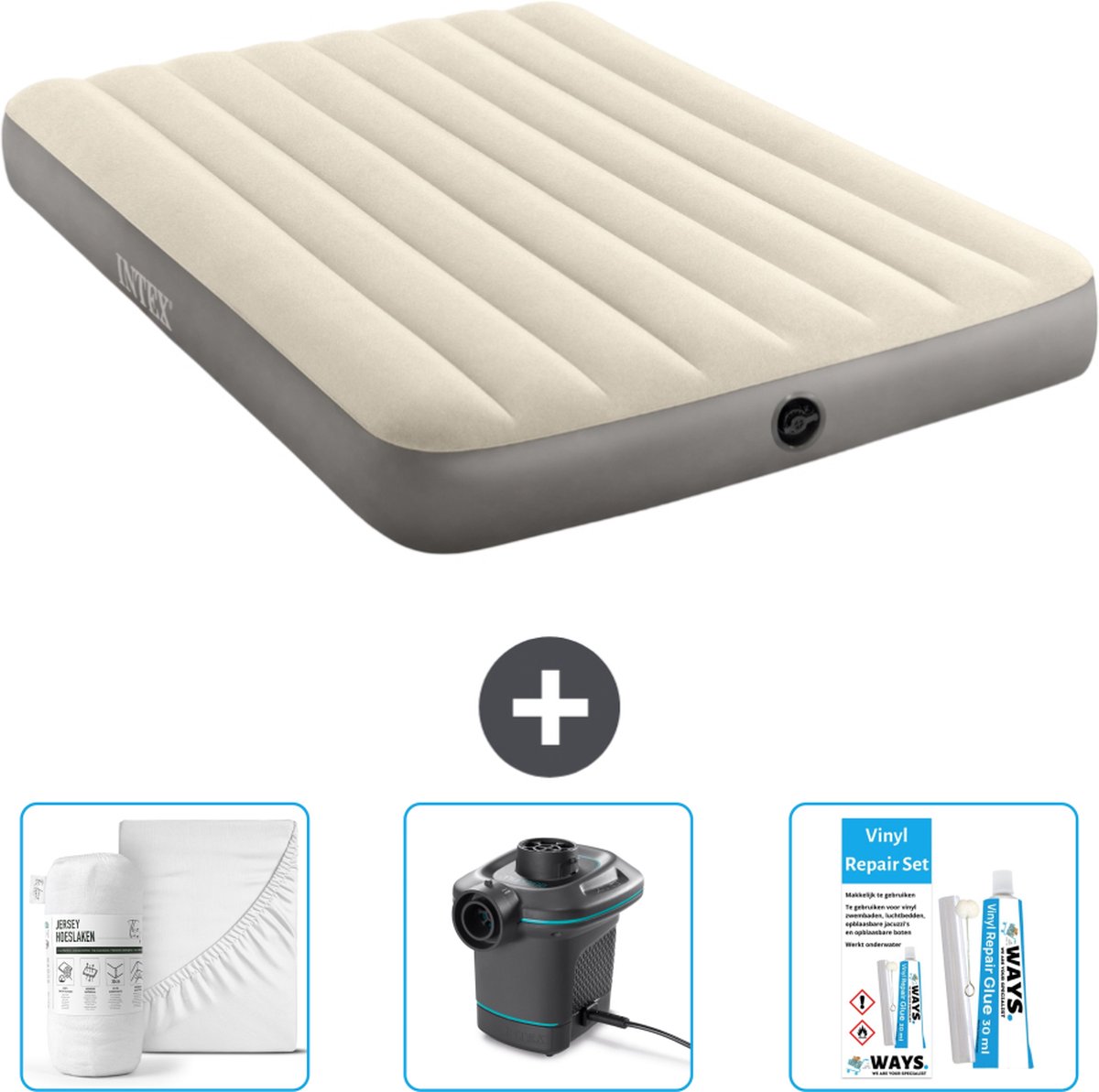 Intex Luchtbed - Twijfelaar - 137 x 191 x 25 cm - Beige - Inclusief Accessoires CB4