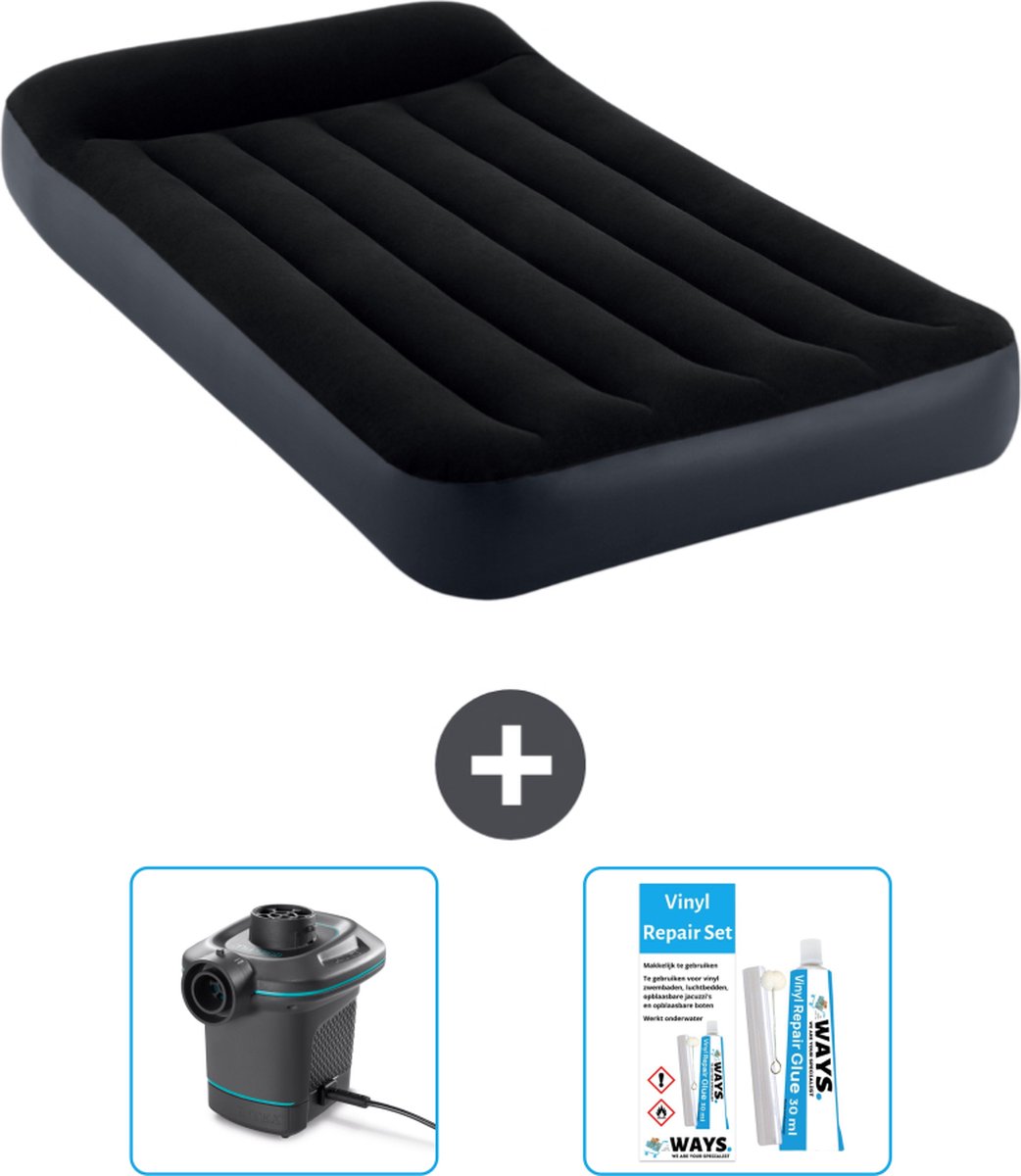 Intex Luchtbed - 1-Persoons - 99 x 191 x 25 cm - Donkerblauw - Inclusief Pomp en Reparatieset