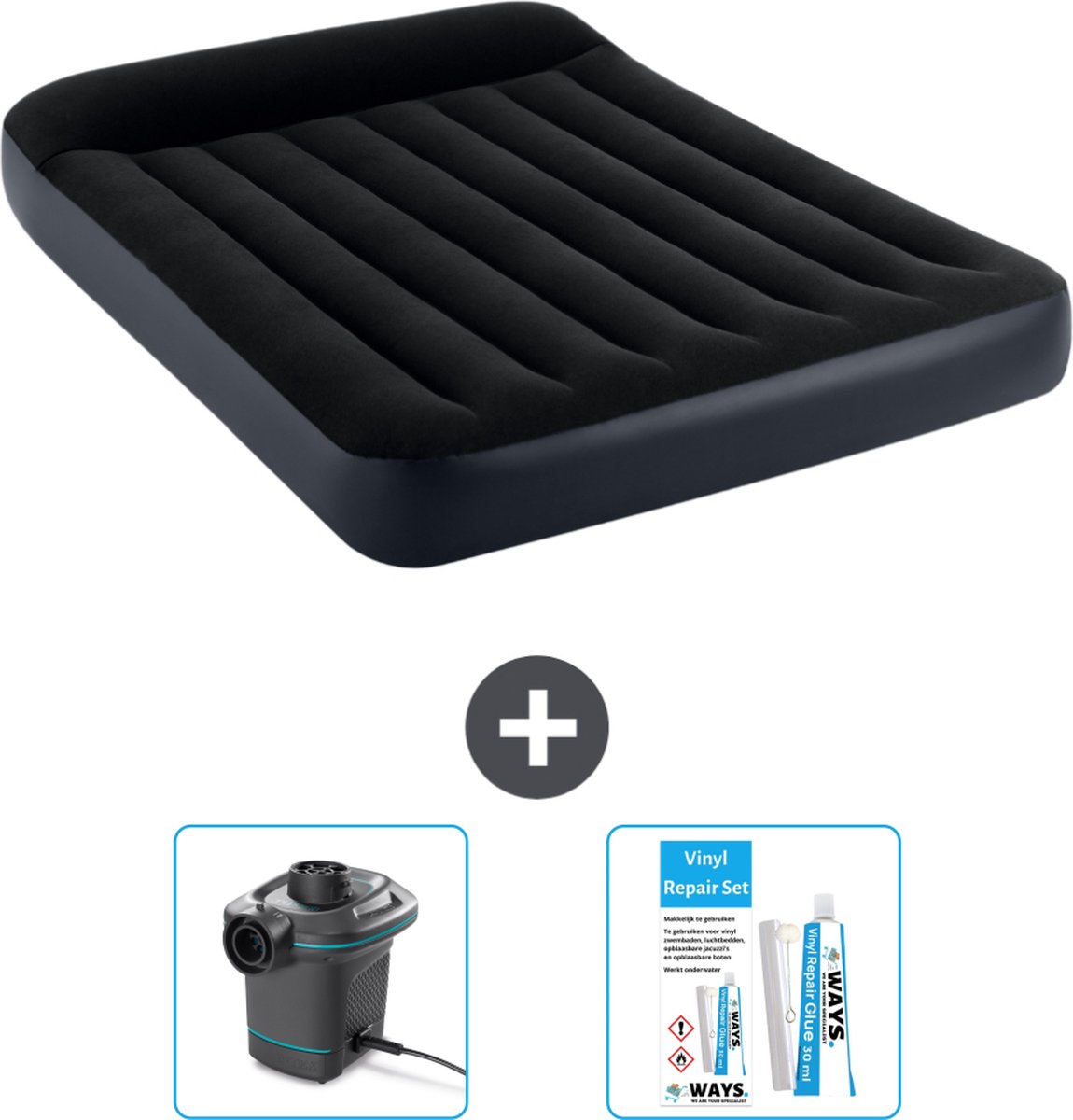 Intex Luchtbed - Twijfelaar - 137 x 191 x 25 cm - Donkerblauw - Inclusief Pomp en Reparatieset
