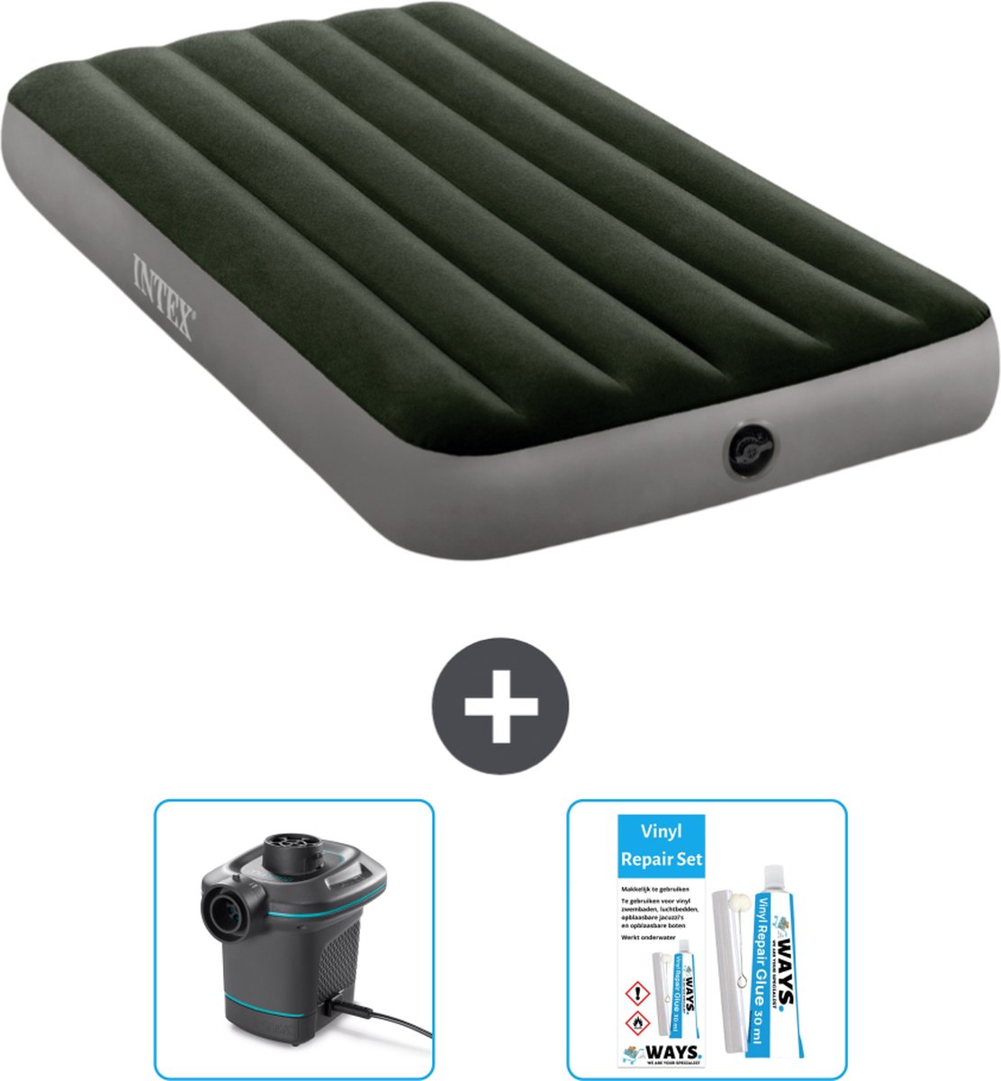 Intex Luchtbed - 1-Persoons - 99 x 191 x 25 cm - Groen - Inclusief Pomp en Reparatieset