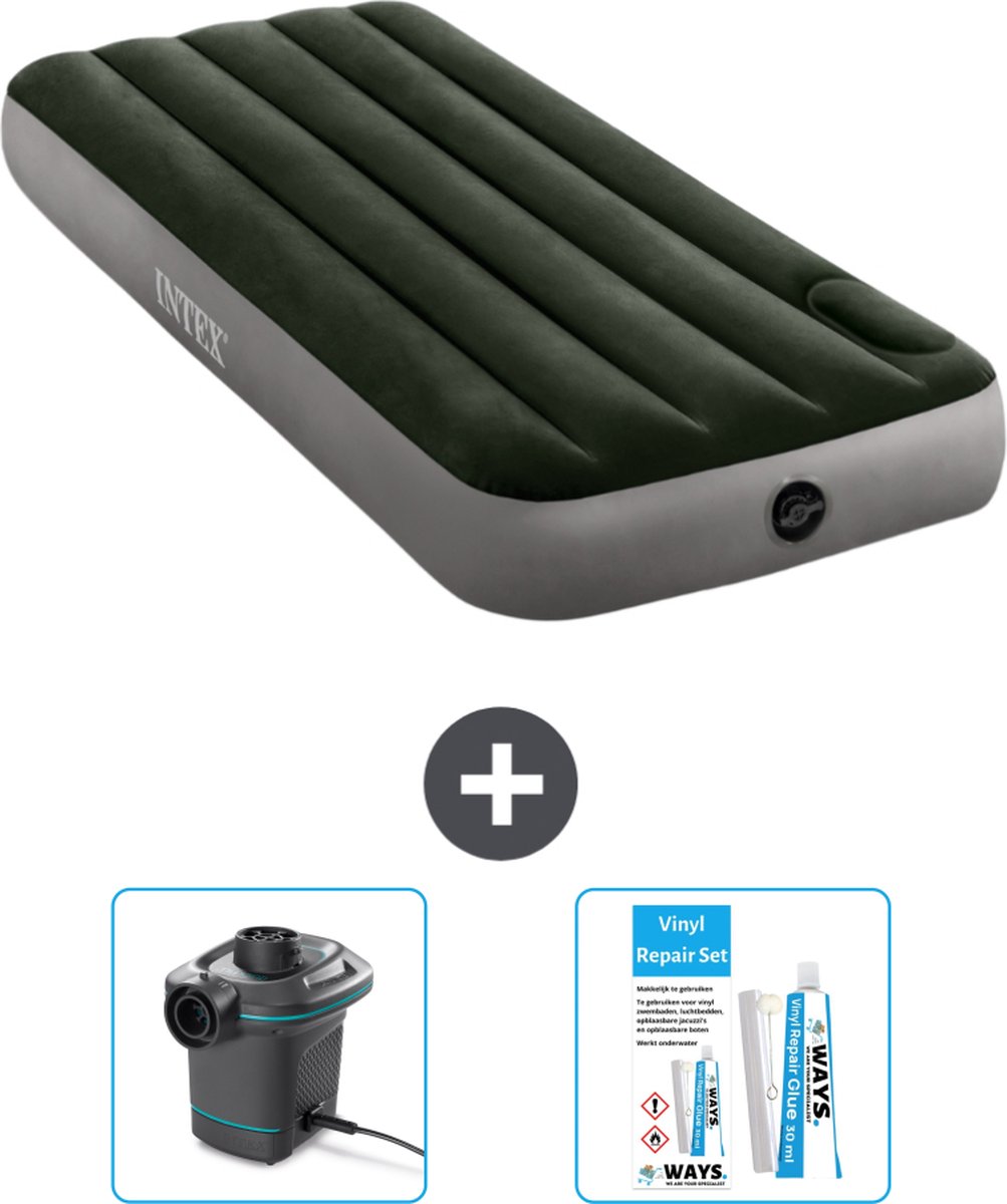 Intex Luchtbed - 1-Persoons - 76 x 191 x 25 cm - Groen - Pomp en Reparatieset