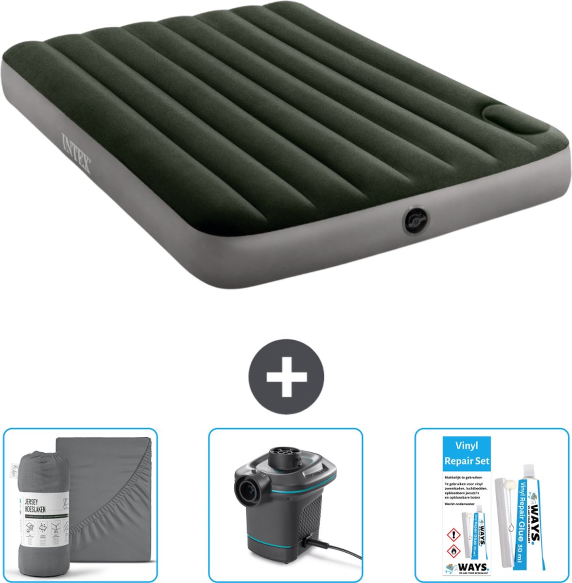 Intex Luchtbed - Twijfelaar - 137 x 191 x 25 cm - Groen - Accessoires CB12