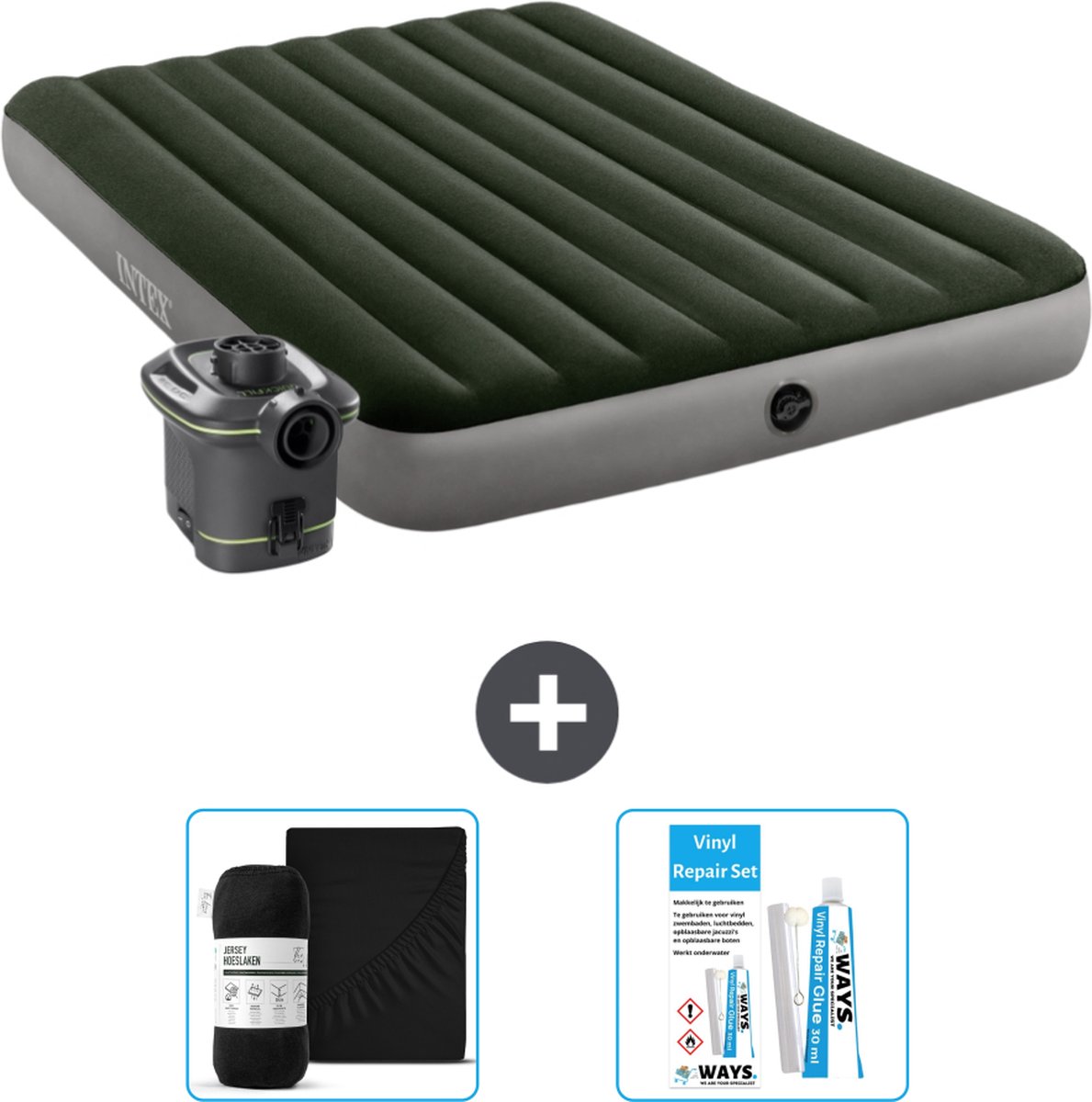 Intex Luchtbed - 2-Persoons - 152 x 203 x 25 cm - Groen - Inclusief pomp - Accessoires CB18