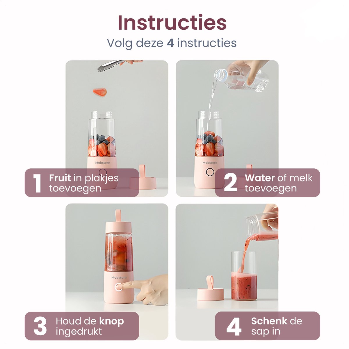 Mobstore Mini Blender - Blender to go - Smoothie Maker - Draagbare Blender - Oplaadbare mini Blender - Portable Blender - Lichtgewicht - Blender draadloos - Blender - Blenders - Blender smoothie - Keukenmachines – foto 5