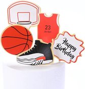 Jacey's TREASURES Basketbal Taart Topper 5-Delig - Happy Birthday - Sport - Bal - Net - Taart Versiering - Verjaardag Versiering - Taart Decoratie - Kinderfeestje - Toppers - Taarttopper - Cake Topper - Voor Jongens en Meisjes