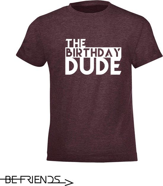 Be Friends T-Shirt - Birthday dude - Heren - Bordeaux - Maat L