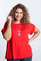 Paprika Effen T-shirt in viscose met volants en halsketting