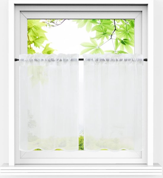 Joydeco Gordijn, keuken, kort, met lussen, 2 stuks, 45 x 60 cm