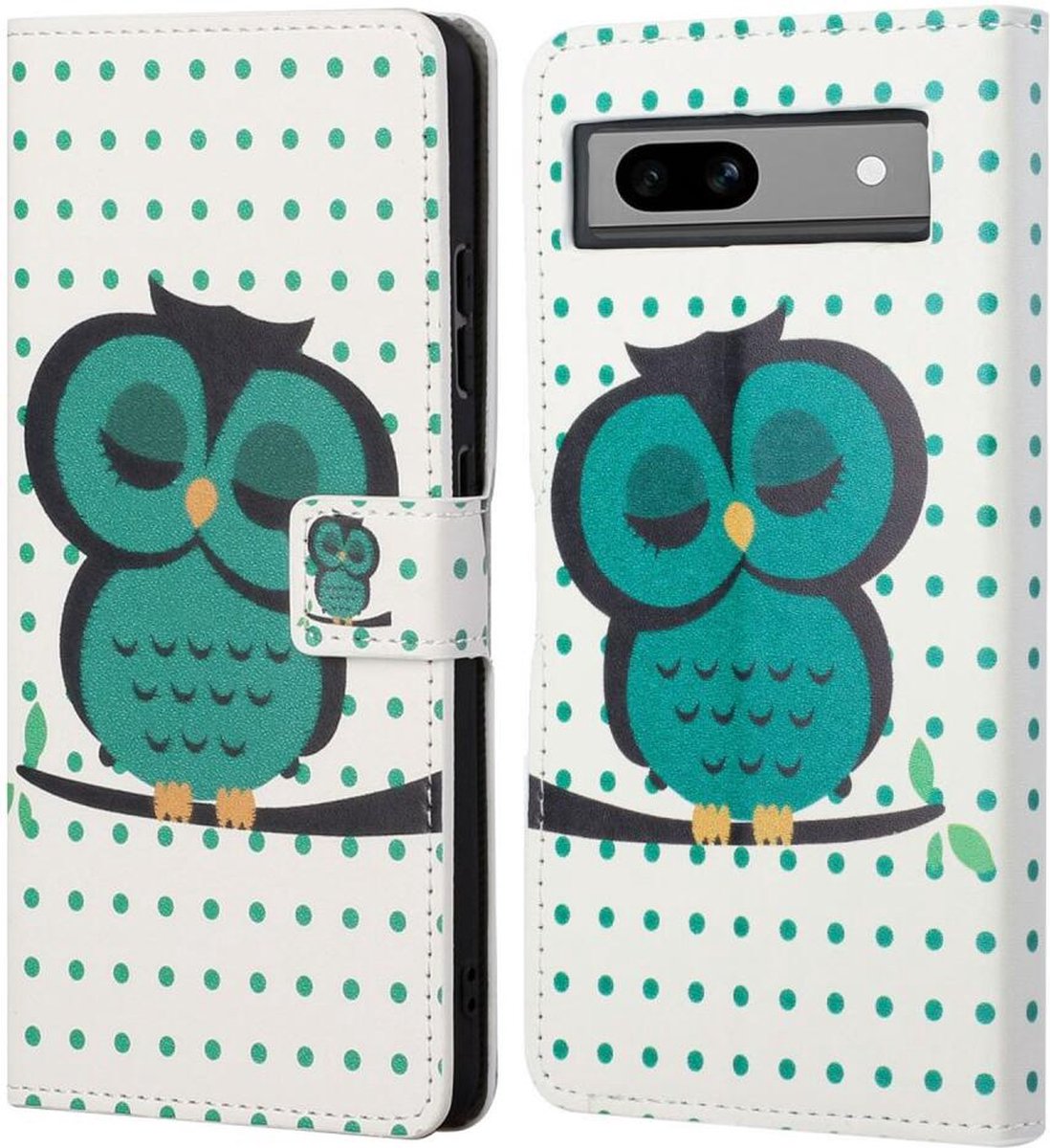 Google Pixel 8a Hoesje Portemonnee Book Case Uil Print