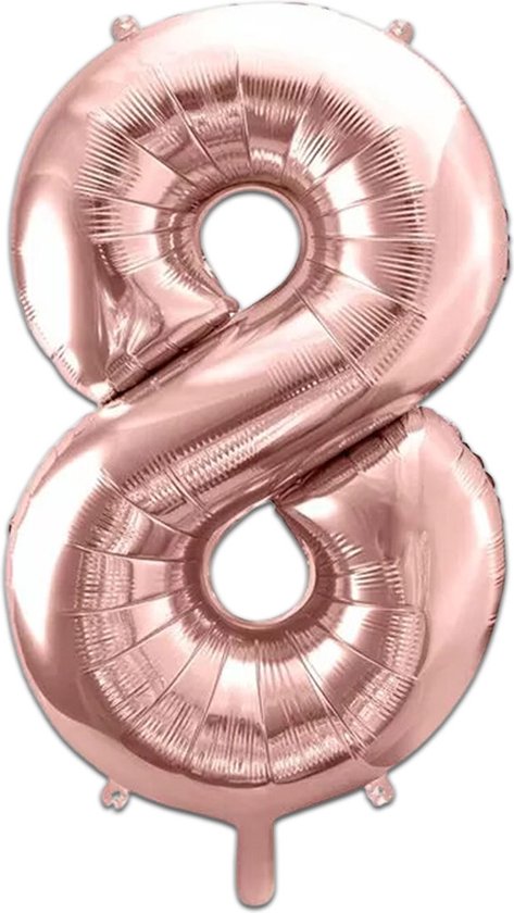 Grote rosé gouden cijfer 8 ballon, geïsoleerd op een witte achtergrond.